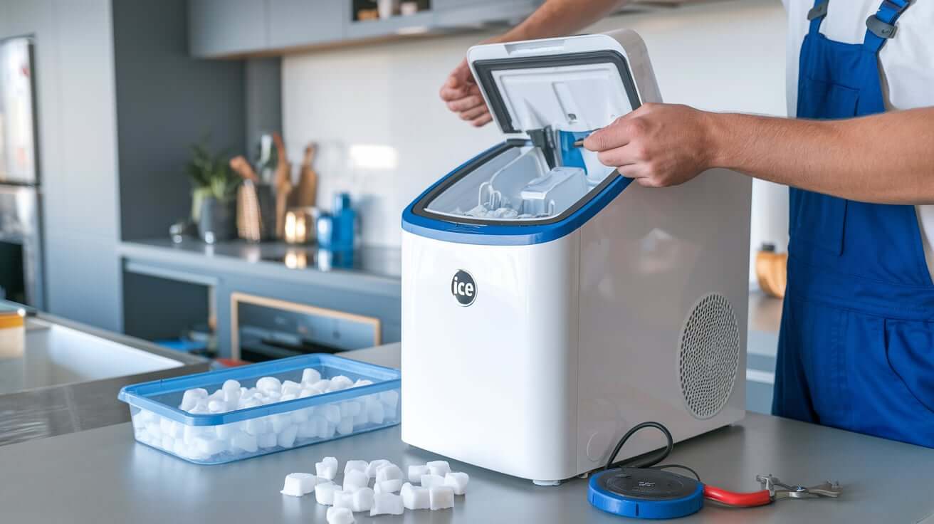 Technician repairing a countertop ice maker in Rochester MN